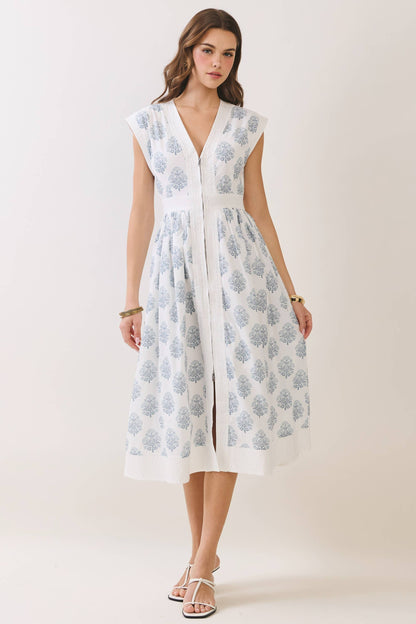 TCEC Floral Print Zipper Front Midi Dress