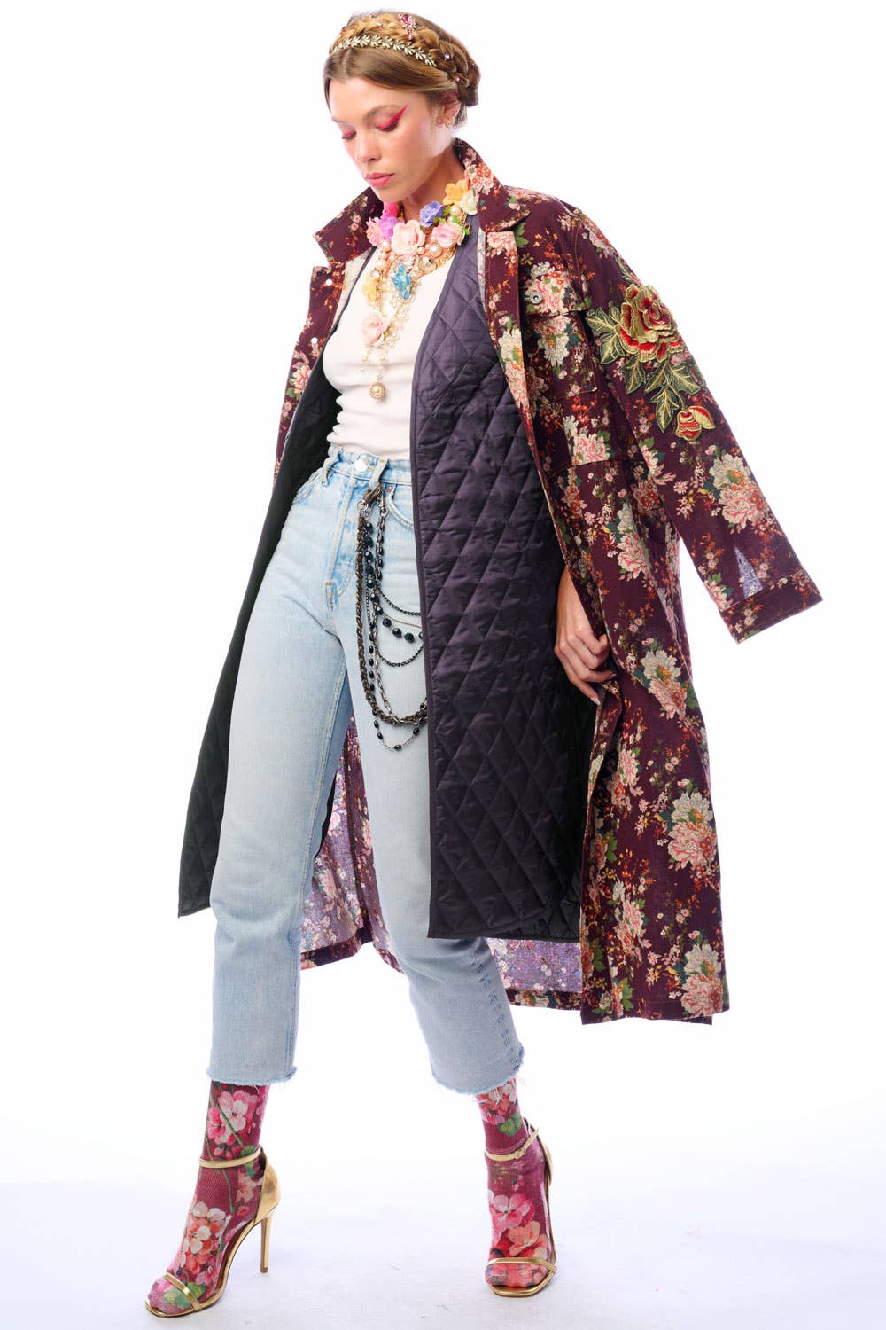 Aratta Cara Delvinge Burgundy Floral Coat