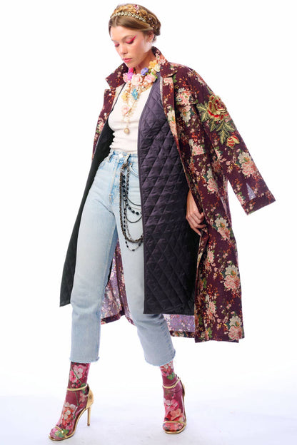 Aratta Cara Delvinge Burgundy Floral Coat