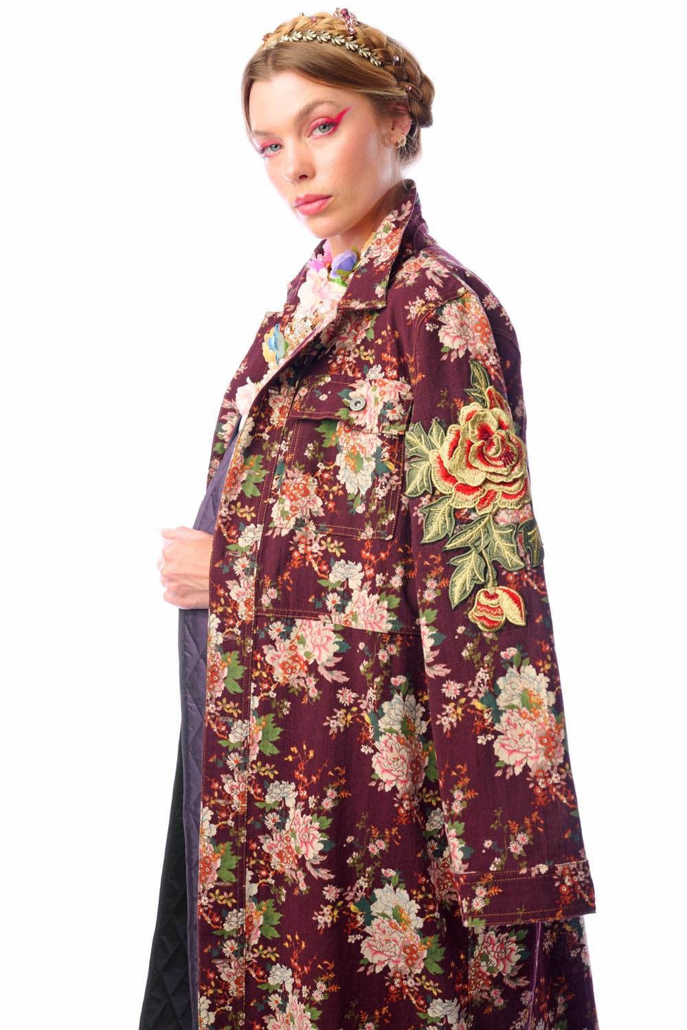 Aratta Cara Delvinge Burgundy Floral Coat