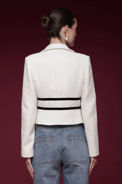 Avec les Filles Velvet Bow Trim Tweed Jacket
