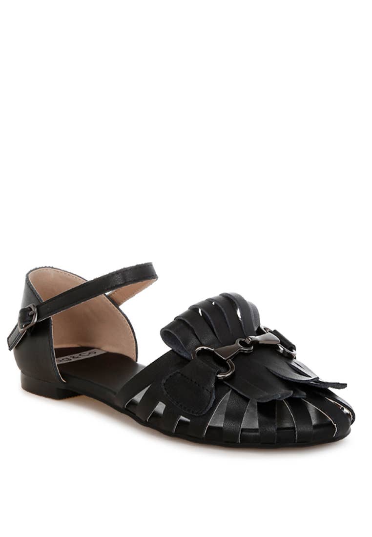 Rag & Co Ramita Horsebit Fringe Flat Sandals