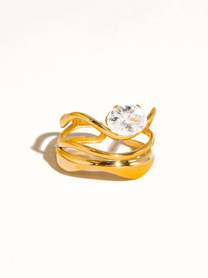 Flanerie by Maiq Gloire 18K Gold Non-Tarnish Abstract CZ Ring