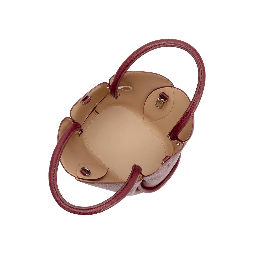 Melie Bianco Tulip Burgundy Recycled Vegan Leather Top Handle Bag