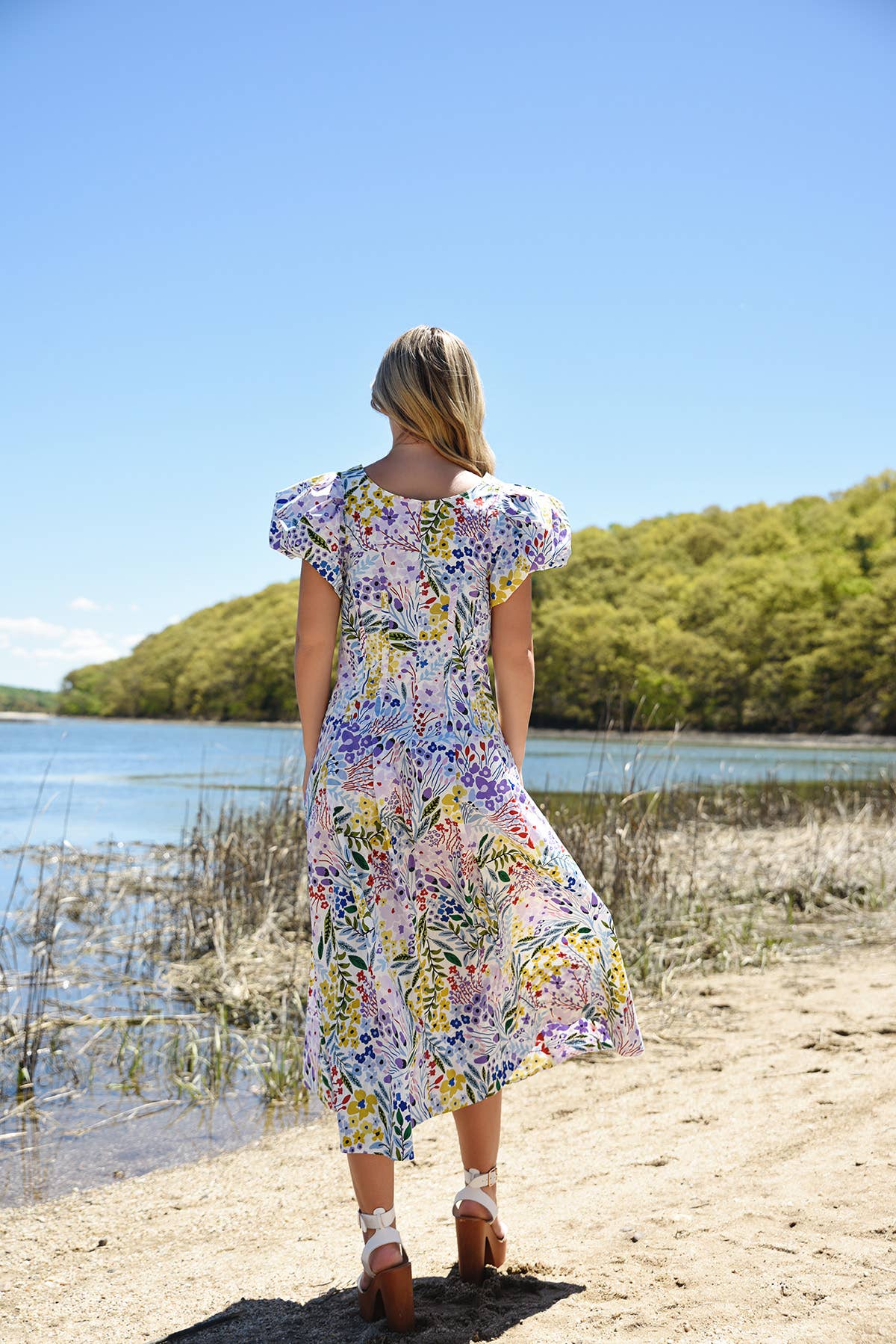 Jessie Zhao Purple Garden Scoop Neck Cotton Midi Dress