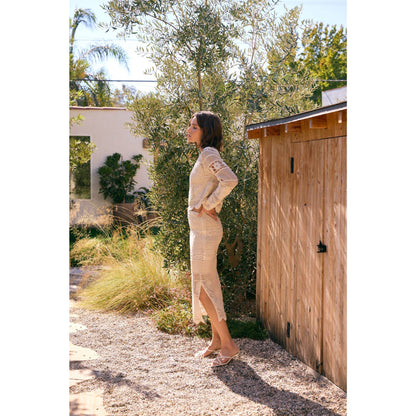 FLORAL CROCHET MIDI SKIRT WITH SIDE SLIT