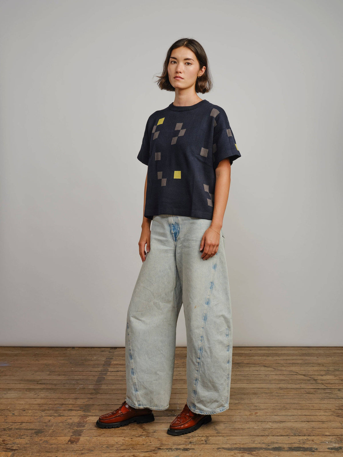 The Endery Albers Short Sleeve Sweater Tee in Atlantic Palette
