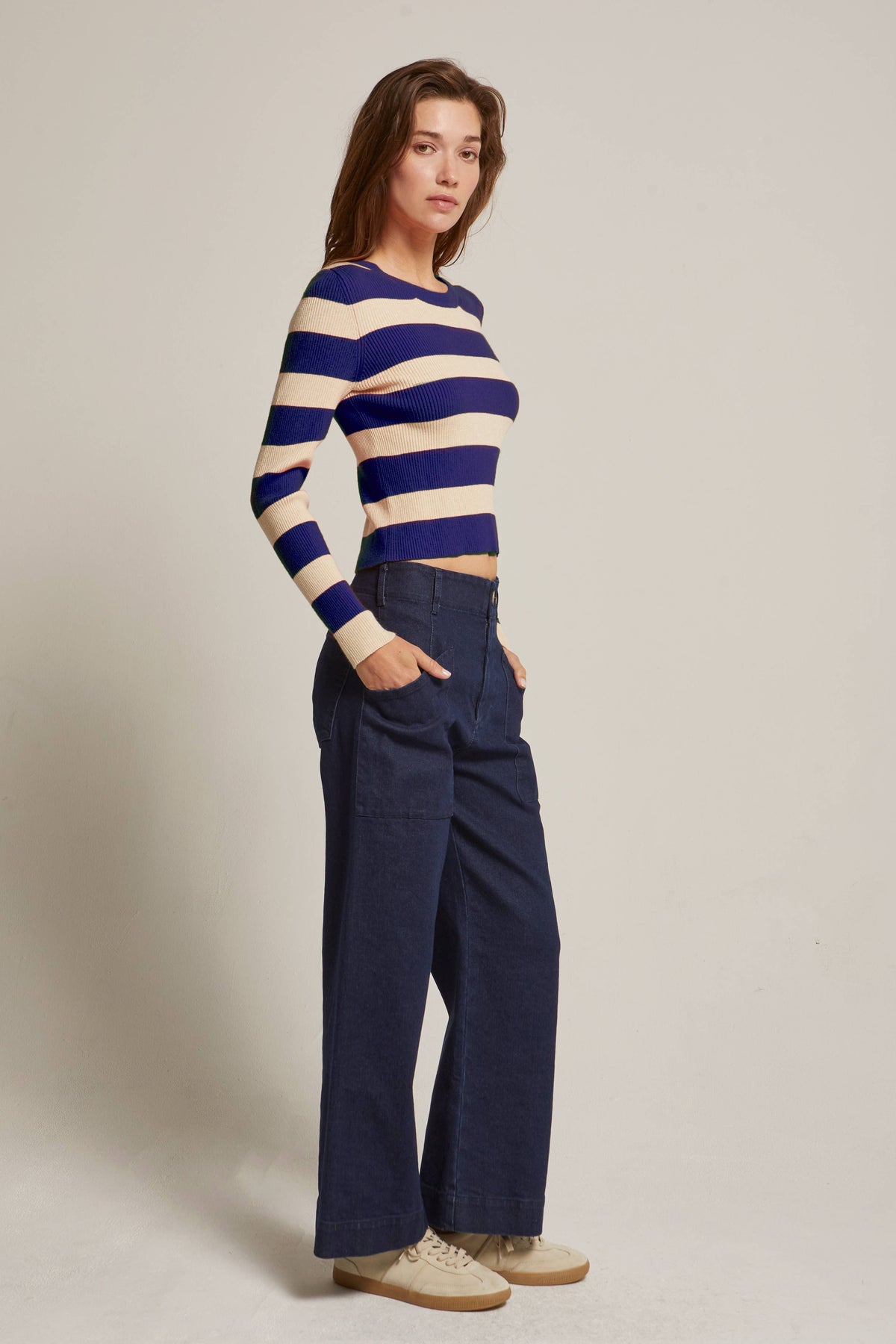 Crescent Lia Striped Rib Knit Top