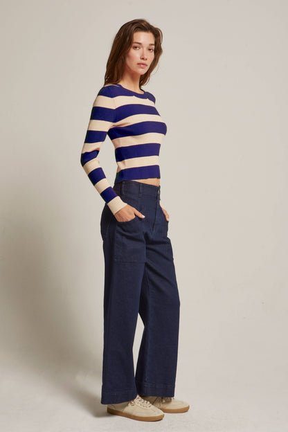 Crescent Lia Striped Rib Knit Top