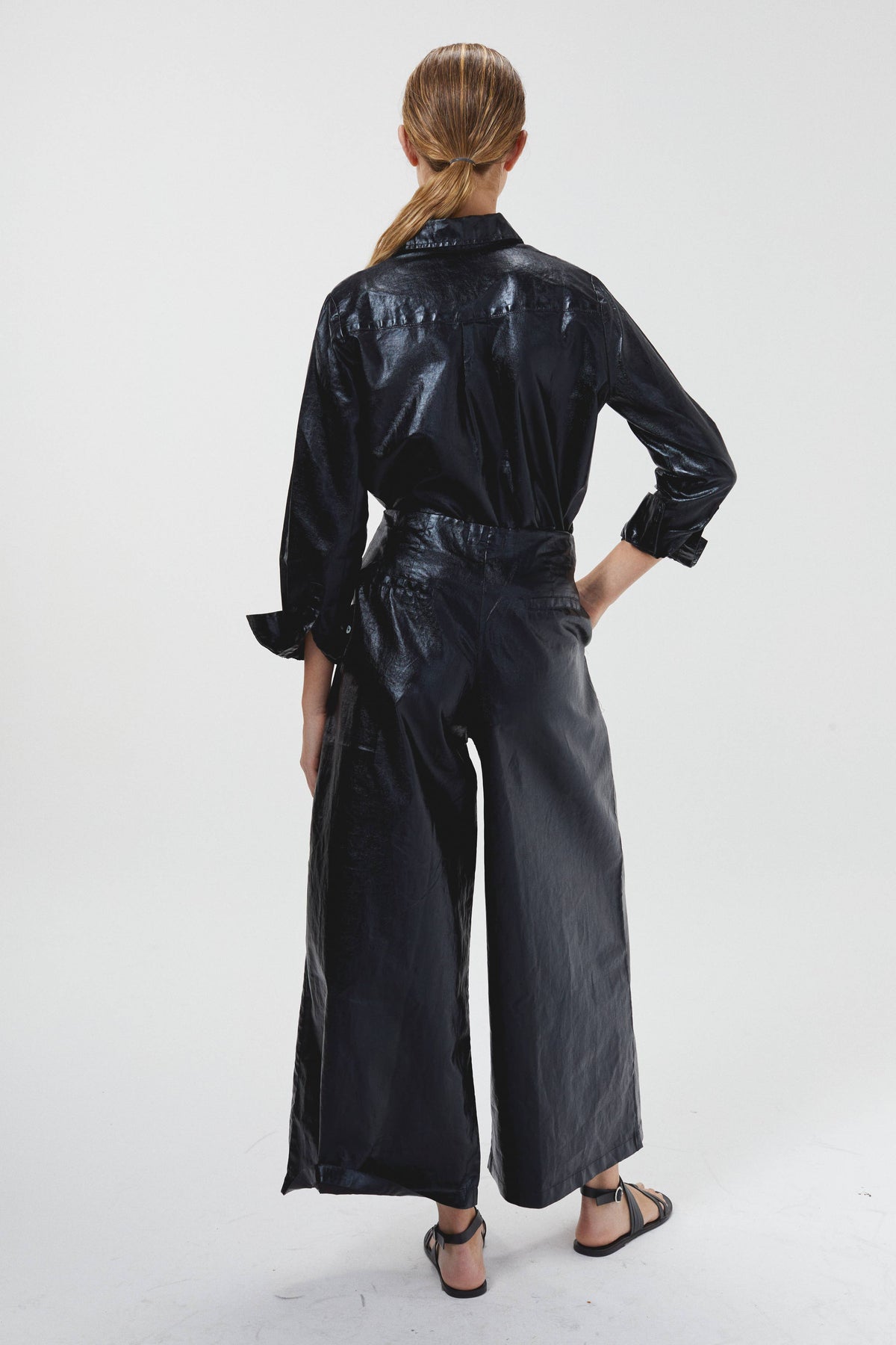 Lanhtropy Culotte Metallic Linen Pants - Black