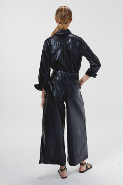 Lanhtropy Culotte Metallic Linen Pants - Black