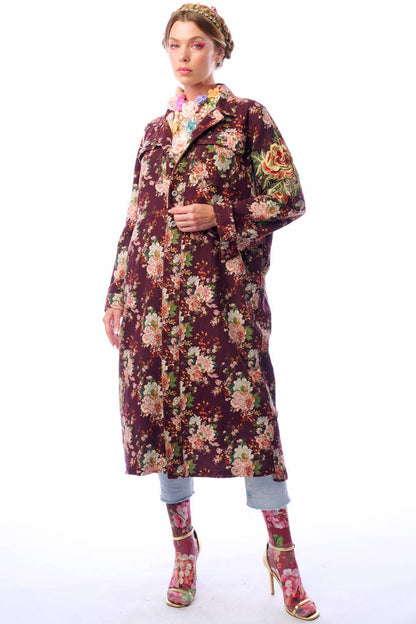 Aratta Cara Delvinge Burgundy Floral Coat