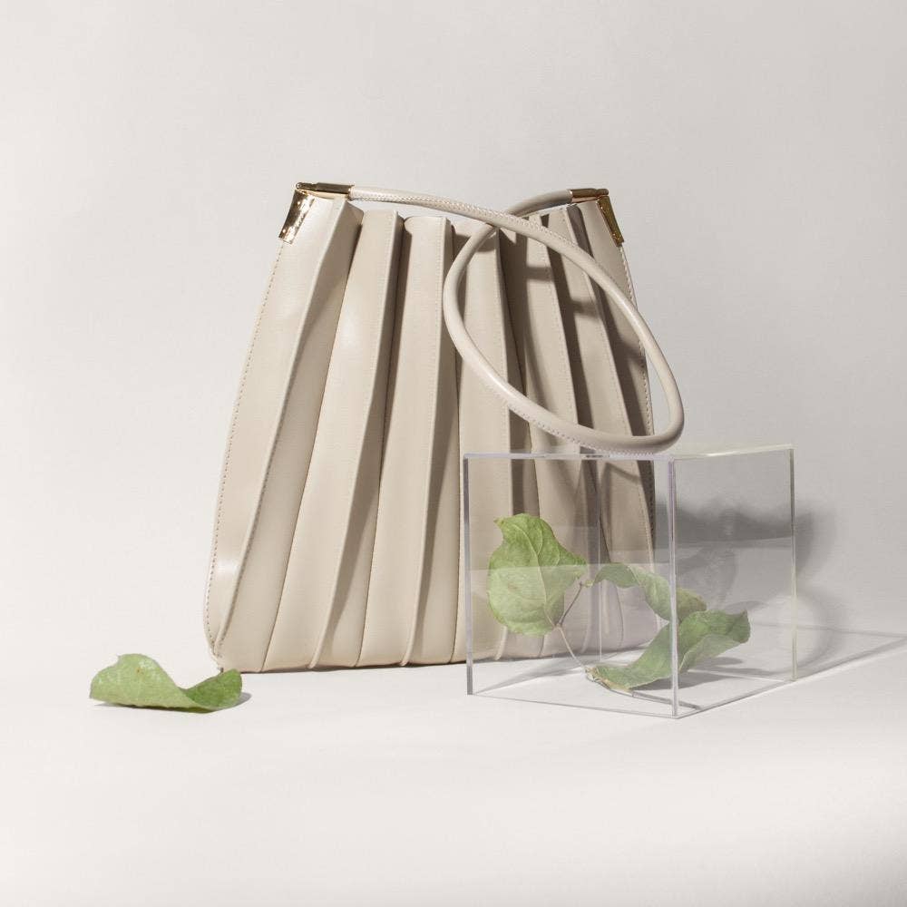 Melie Bianco Carrie Bone Pleated Vegan Leather Shoulder Bag