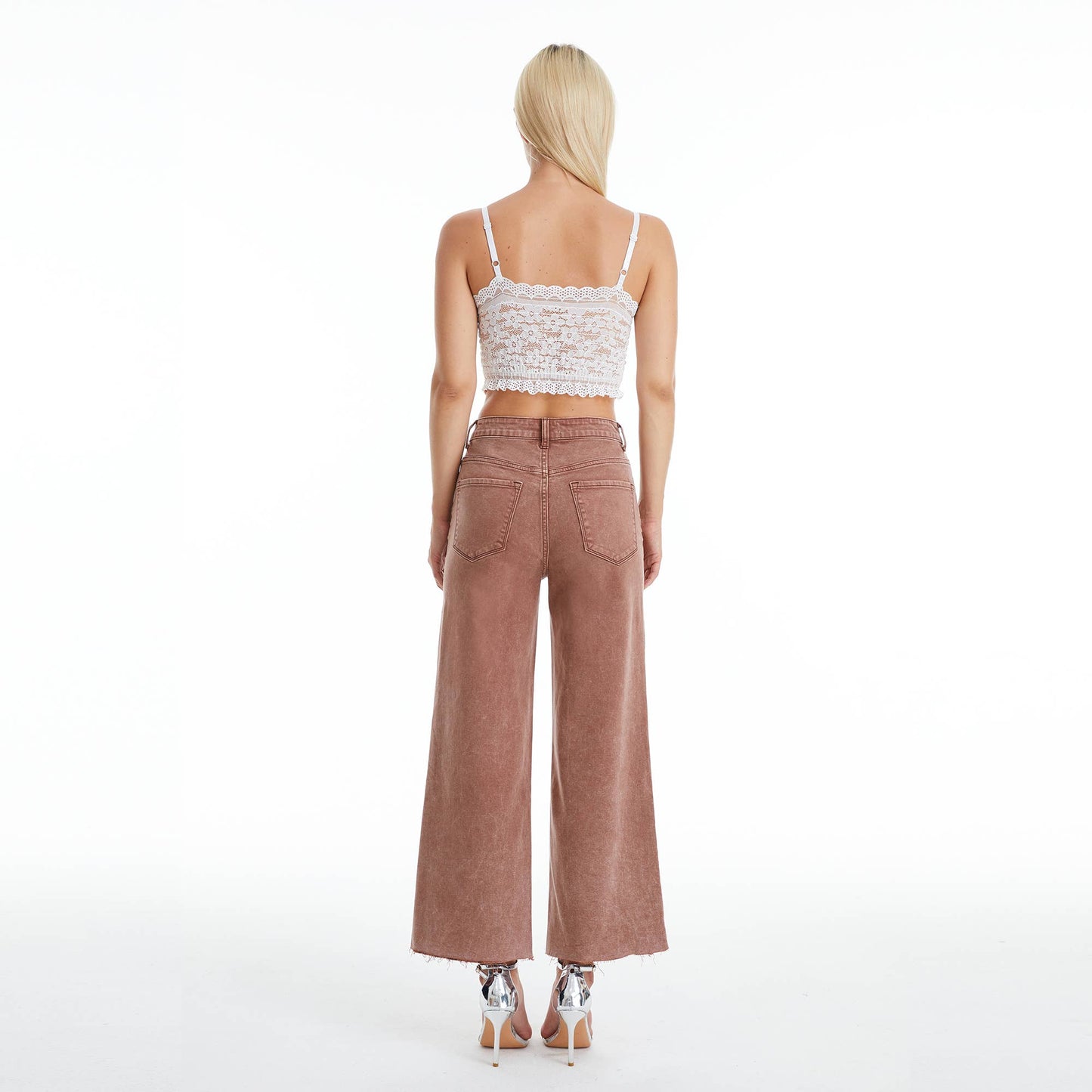 BAYEAS HIGH RISE WIDE LEG TWILL PANTS(RAW HEM,BUTTON FLY)