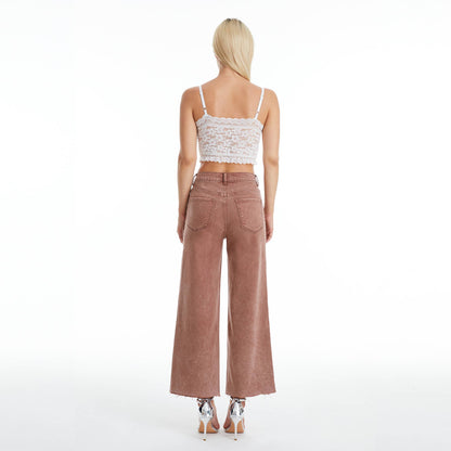 BAYEAS HIGH RISE WIDE LEG TWILL PANTS(RAW HEM,BUTTON FLY)
