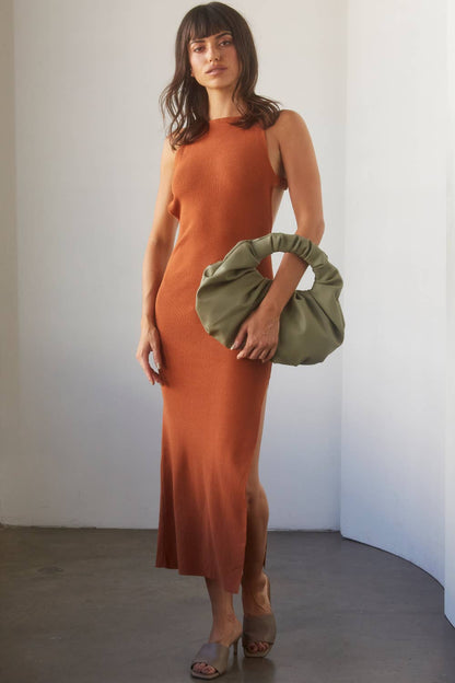 Crescent Irina Halterneck Criss-cross Back Midi Knit Dress