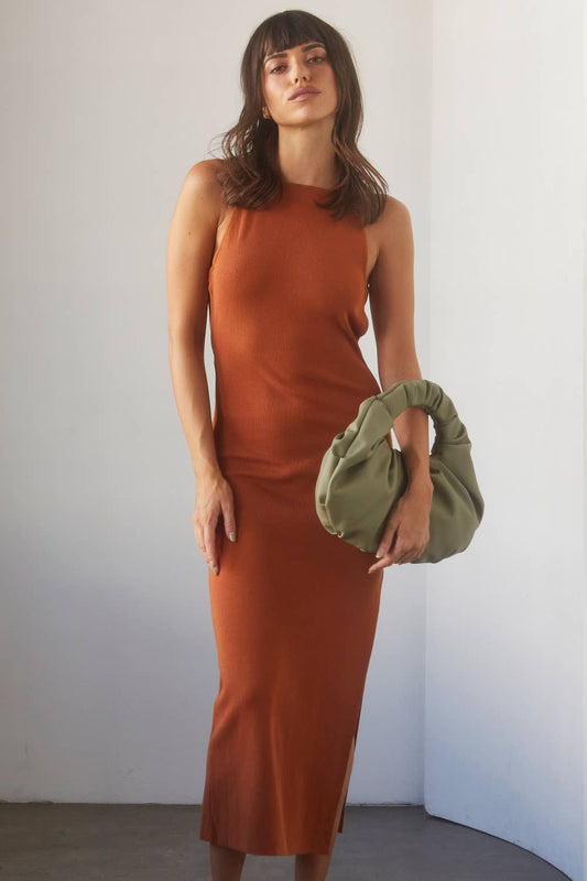 Crescent Irina Halterneck Criss-cross Back Midi Knit Dress