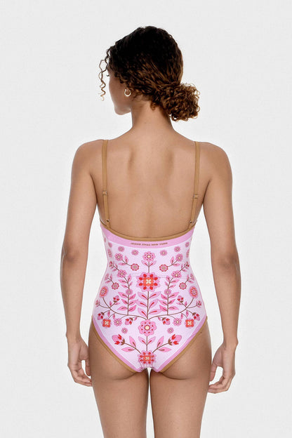 Jessie Zhao Pink Garden Reversible V-Neck One-Piece Swimsuit