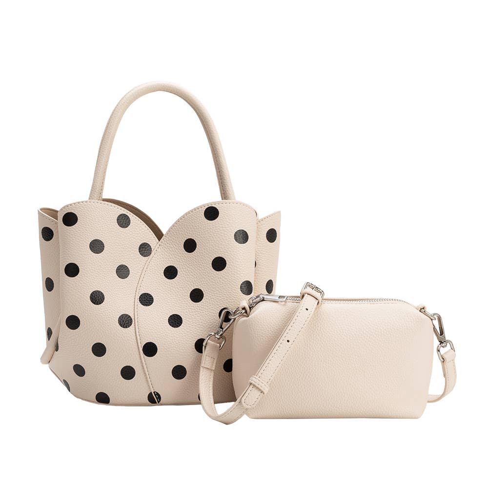 Melie Bianco Tulip Cream Recycled Vegan Polka Dot Top Handle Bag