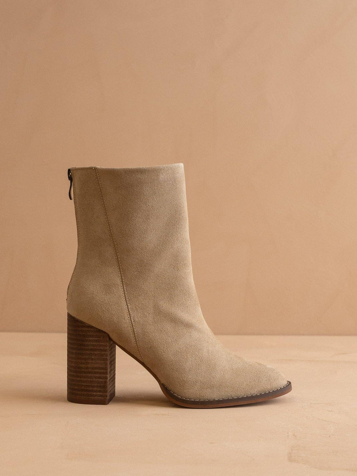 Oasis Society The Maxine | Khaki Minimal Suede Heel Fall Bootie