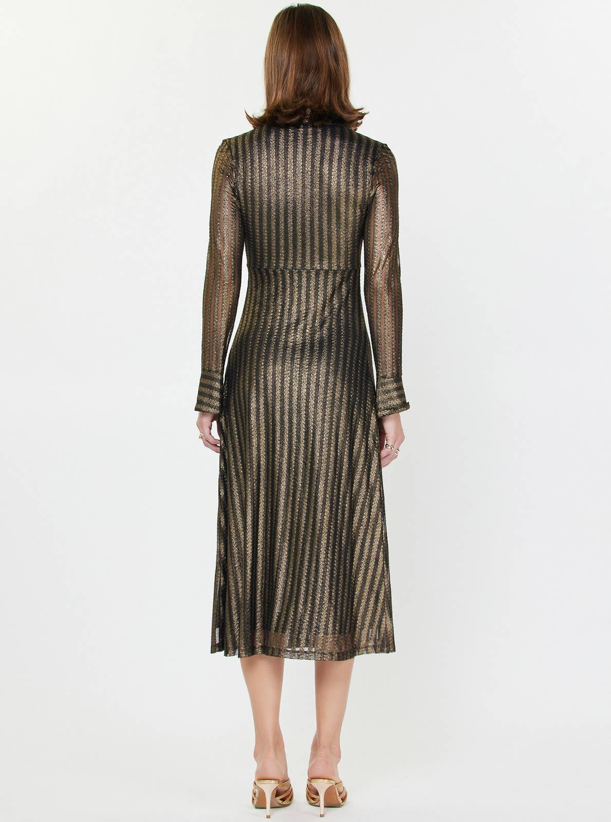 Current Air Metallic Black and Gold Striped Midi Dress