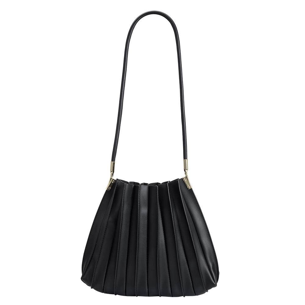 Melie Bianco Carrie Black Pleated Vegan Leather Shoulder Bag