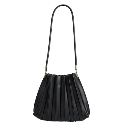 Melie Bianco Carrie Black Pleated Vegan Leather Shoulder Bag