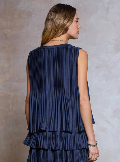 Current Air Pleated Sleeveless Cropped Top