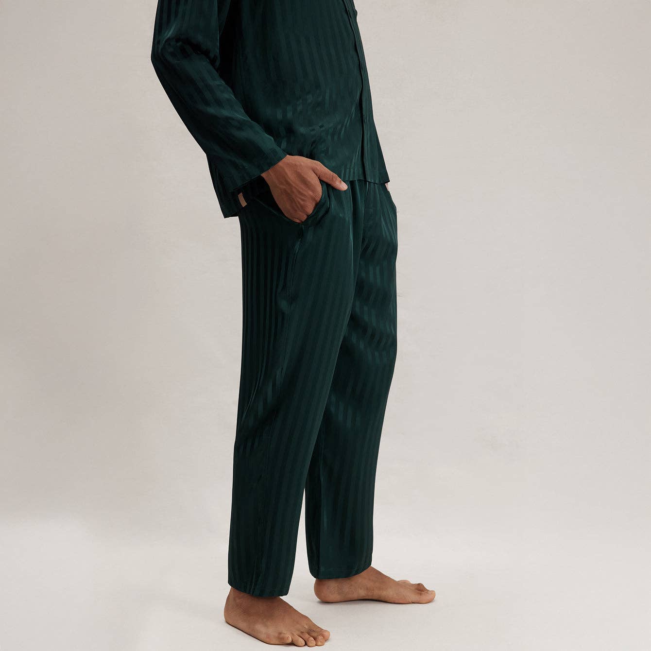 Men's Washable Silk Striped Jacquard Button Up Set