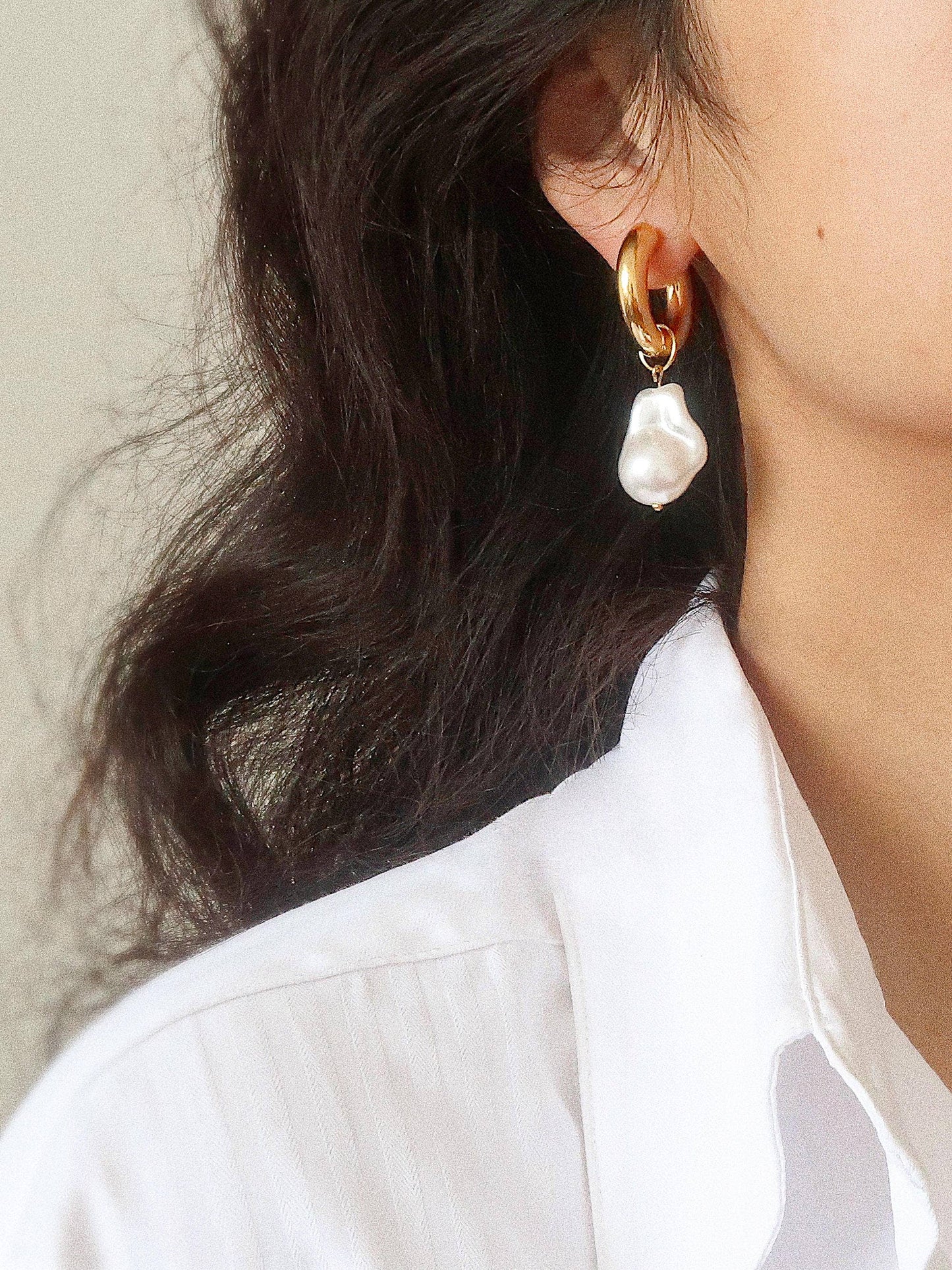 Flanerie by Maiq Oceana Gold Statement Large Pearl Earring