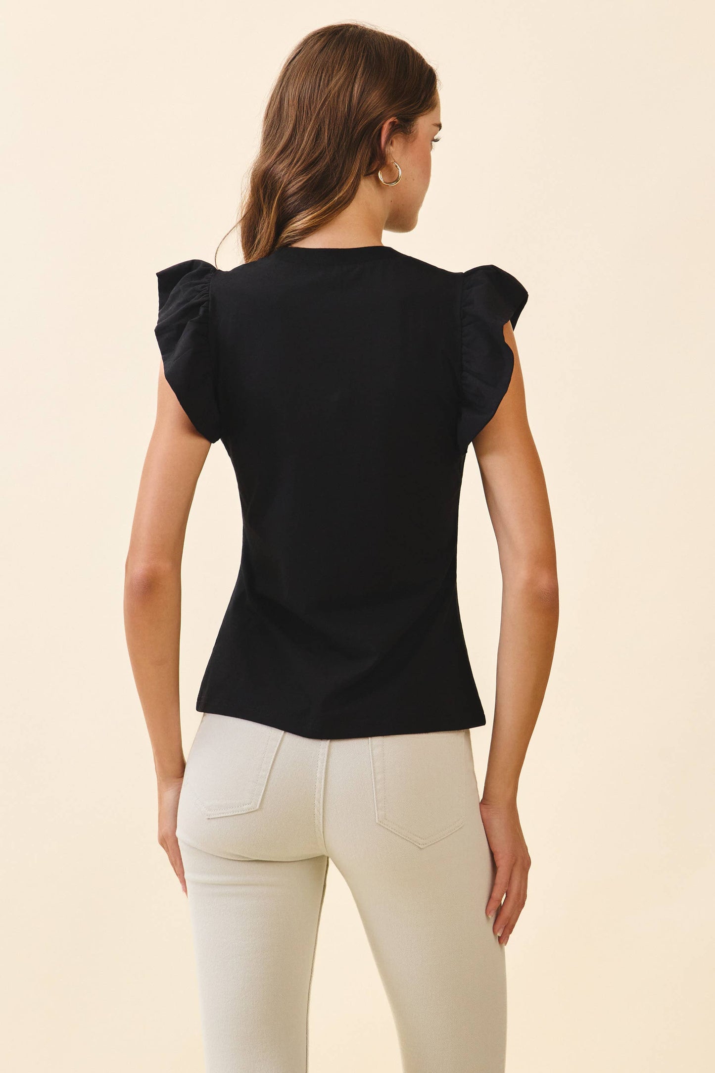 Ruffled Flutter Sleeves Round Neck Sleeveless Top