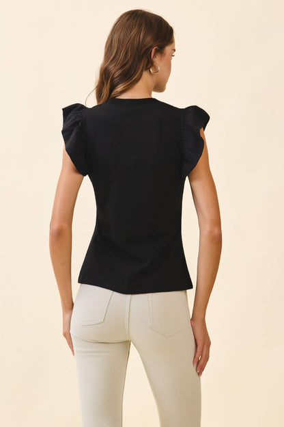 Ruffled Flutter Sleeves Round Neck Sleeveless Top