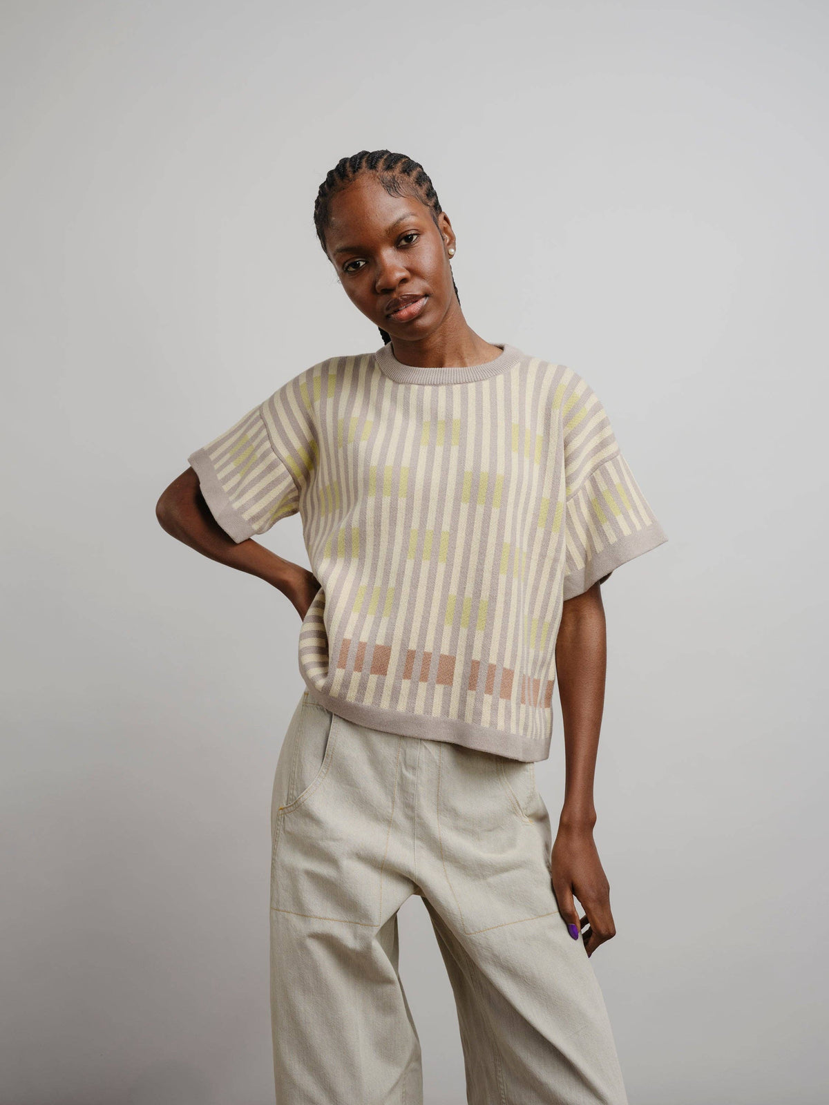 The Endery Bauhaus Short Sleeve Sweater Tee in the Cumulus Palette