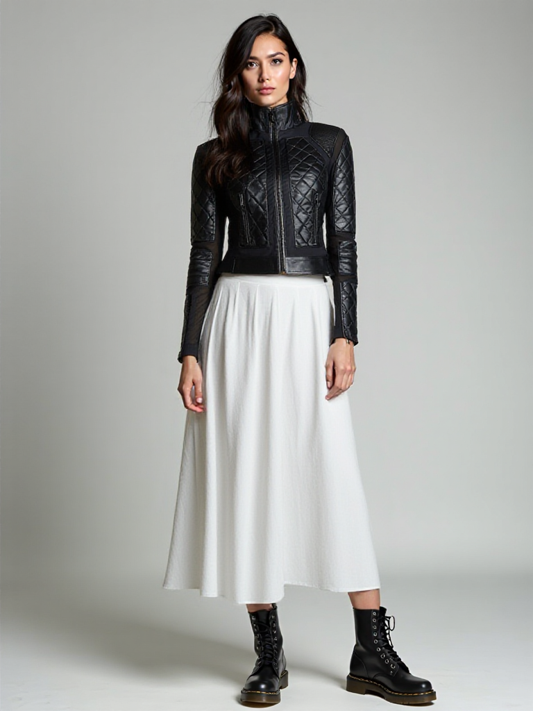 Blanc Noir Classic Leather Mesh Moto Jacket