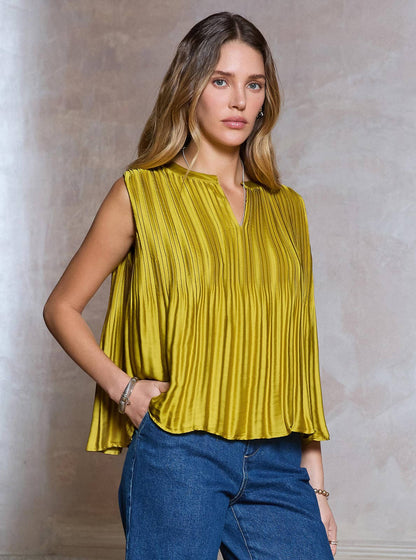 Current Air Pleated Sleeveless Cropped Top