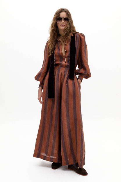 Lanhtropy Sabi Linen Pants in Camino Brick Stripes Print