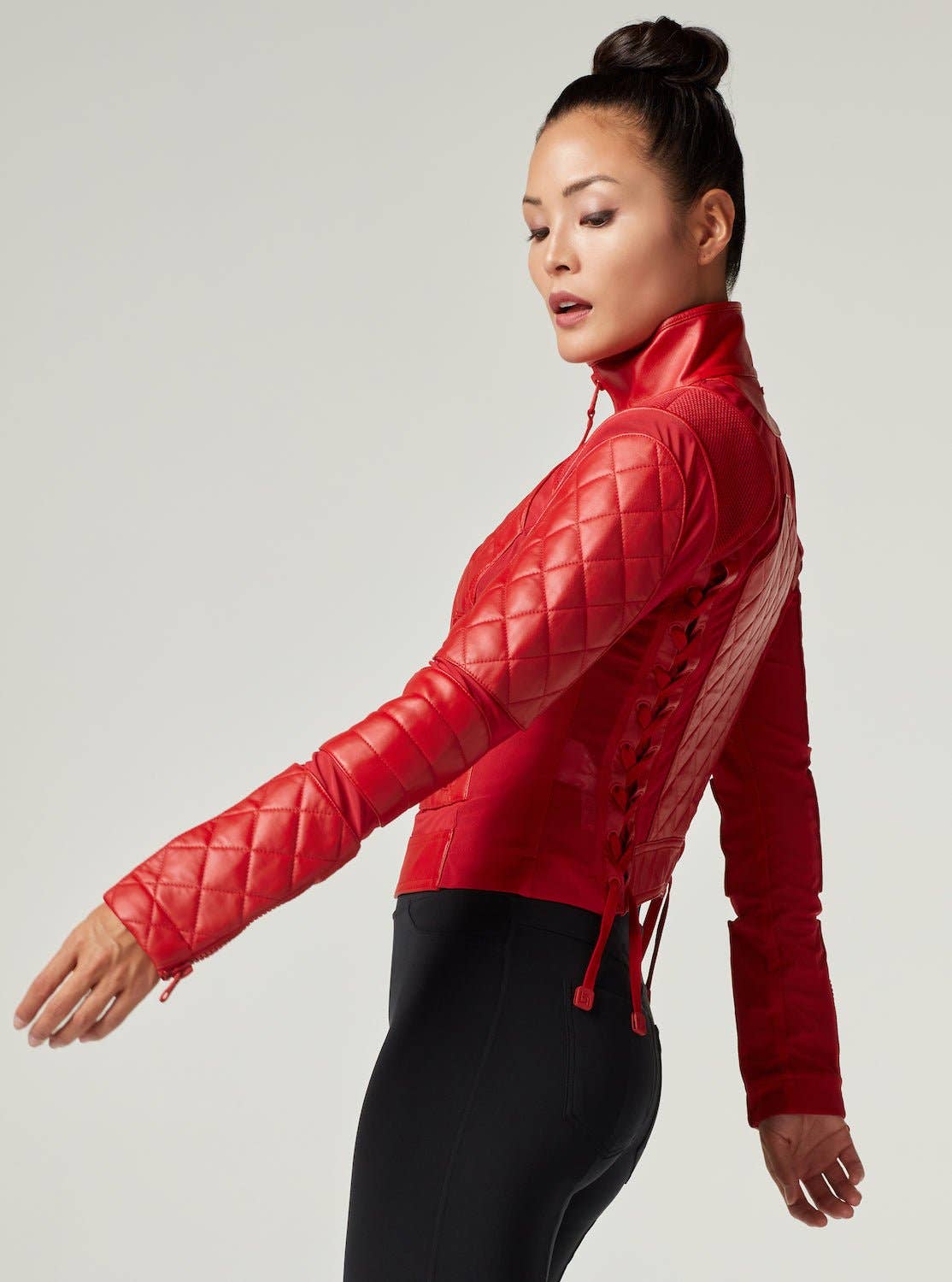 Blanc Noir Classic Red Leather Mesh Moto Jacket