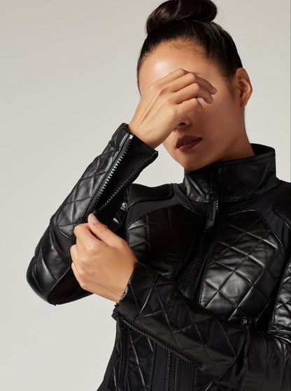 Blanc Noir Classic Leather Mesh Moto Jacket