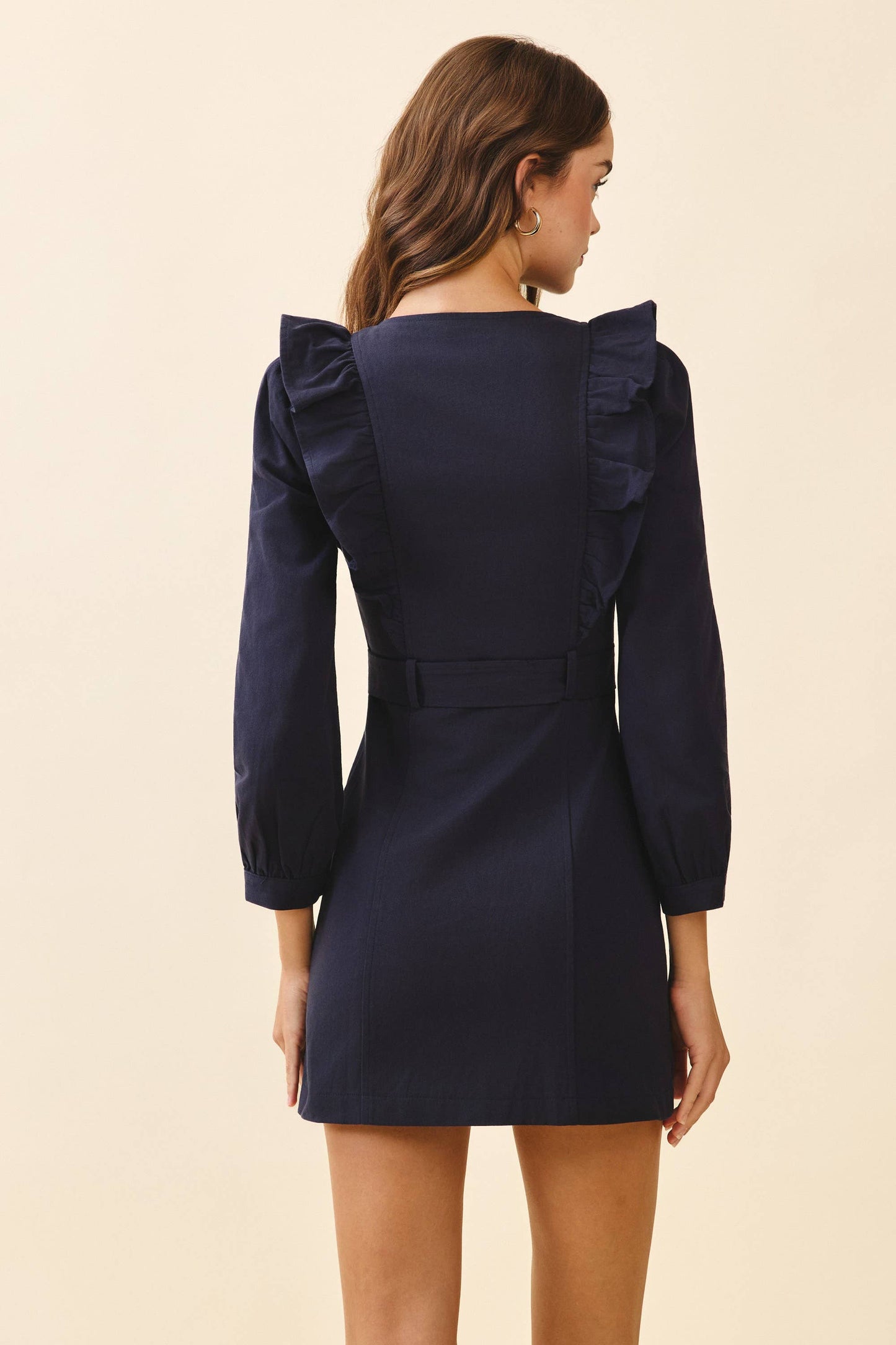 Structured Front Zipper Closures Ruffle Trim Dress