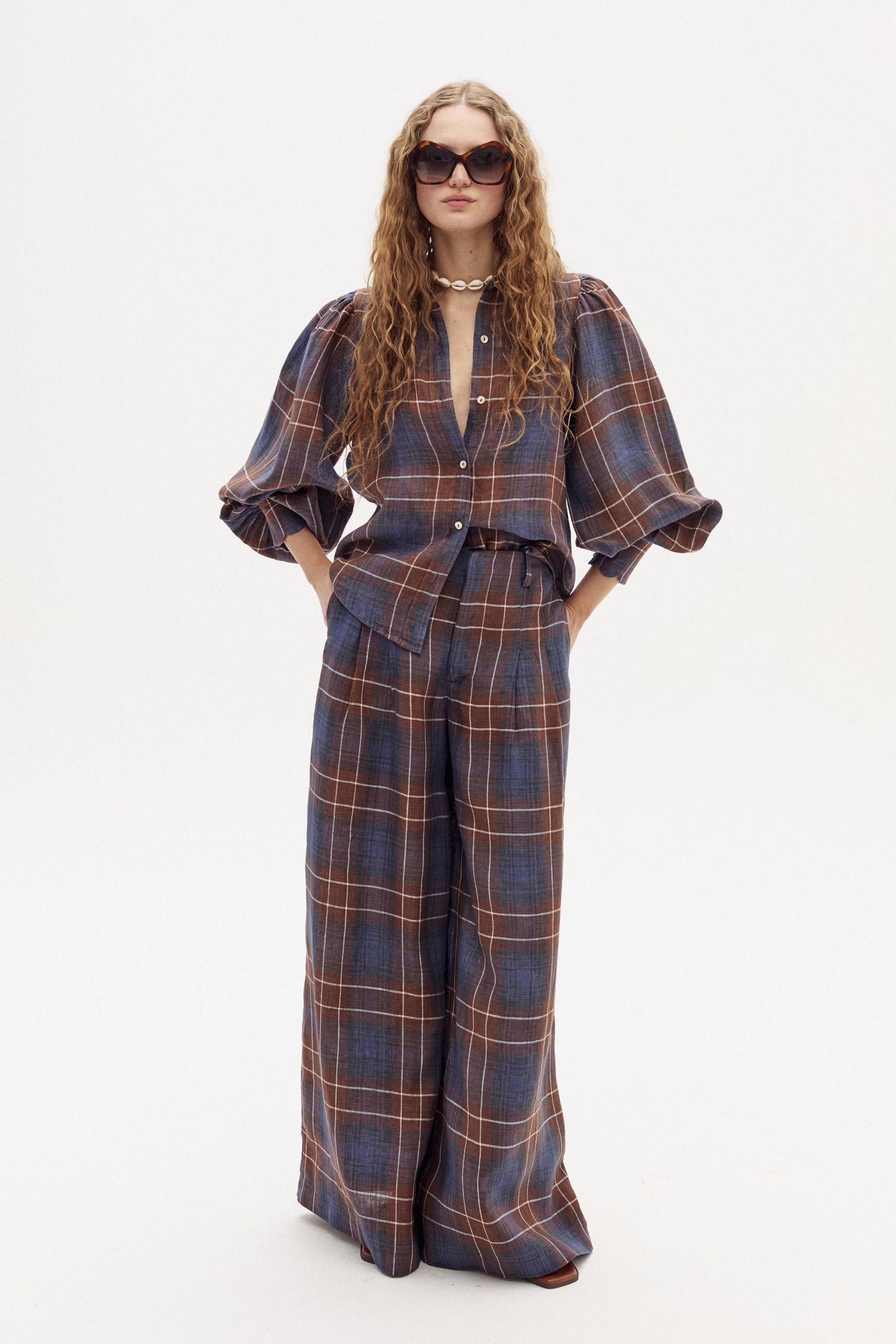 Lanhtropy Super Culotte Linen Pants - Forest Checks
