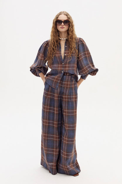 Lanhtropy Super Culotte Linen Pants - Forest Checks