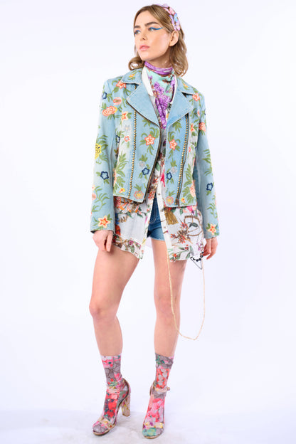 Aratta Lucinda Embroidered Denim Motorcycle Jacket