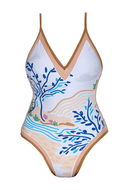 Jessie Zhao Pink Garden Reversible V-Neck One-Piece Swimsuit