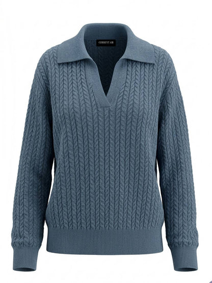 Current Air Open Collar Pullover Cable Knit Sweater