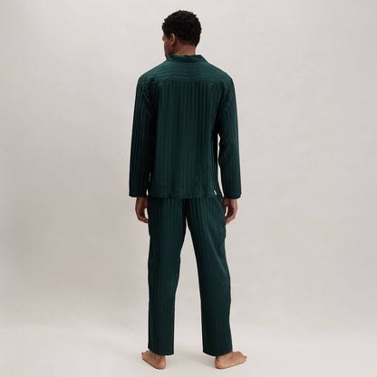 Men's Washable Silk Striped Jacquard Button Up Set