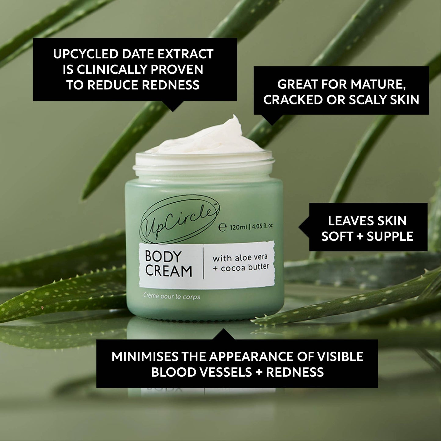 UpCircle Vegan Body Cream with Aloe Vera + Cocoa Butter for dry skin