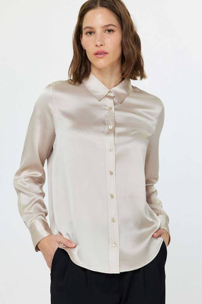 Current Air 100% Silk Button Down Long Sleeve Blouse