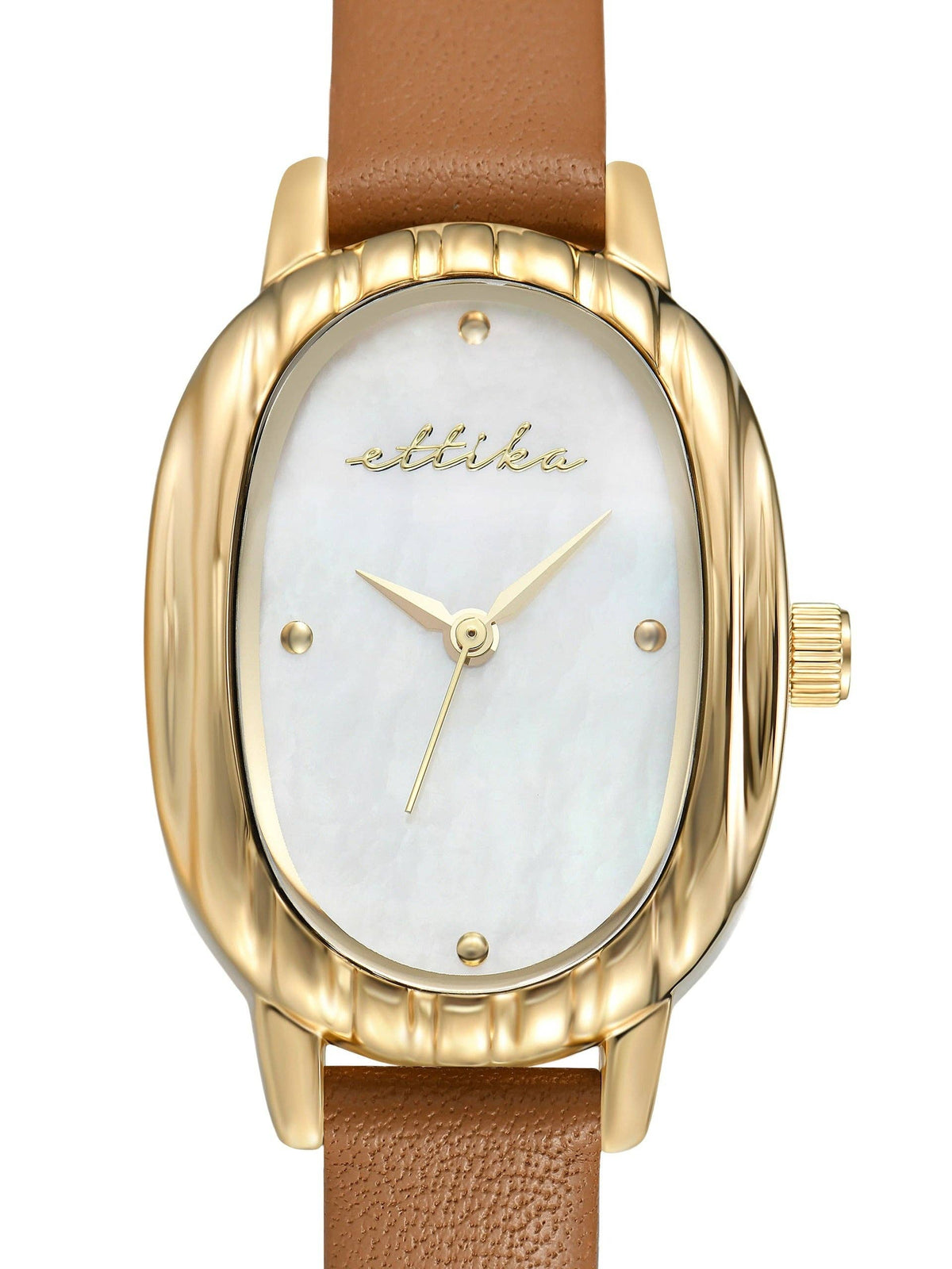 Ettika Timeless Texture Cognac Leather Watch