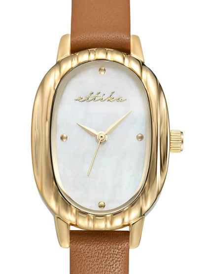 Ettika Timeless Texture Cognac Leather Watch