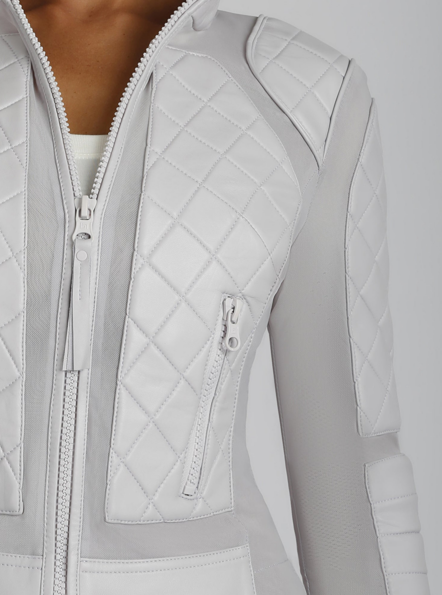 Blanc Noir Classic Orchard Tint Leather Mesh Moto Jacket